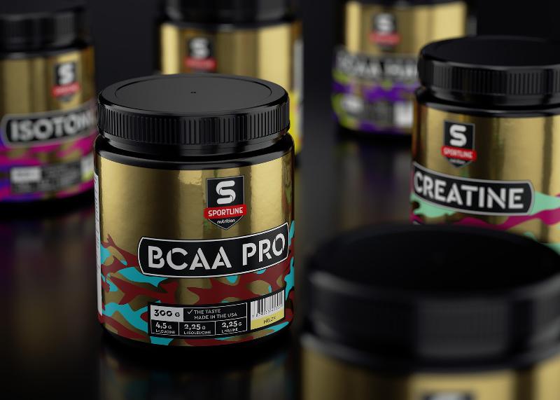 Sportline運動營養補充劑包裝設計，金屬風+多彩色，展現運動活力