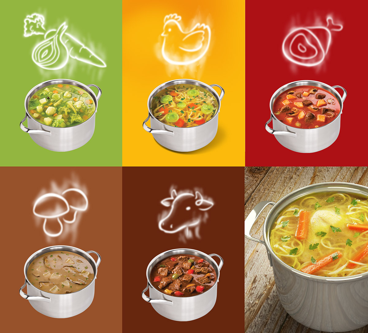 Kucharek食品調味料包裝設計——鍋上盤旋的熱氣味道符號