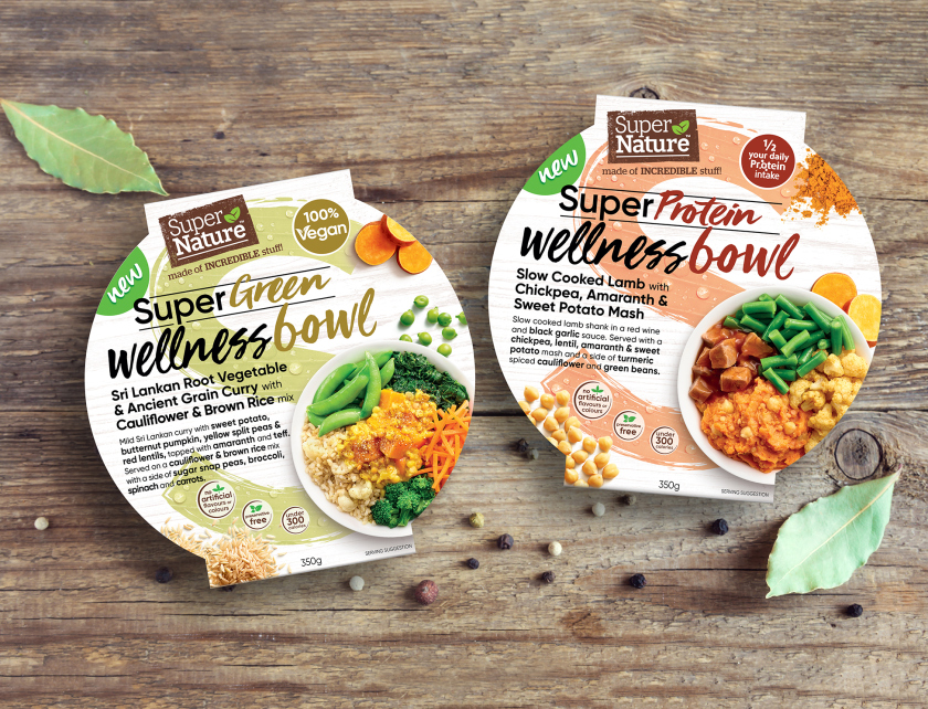 Vesco Foods 冷凍菜肴食品包裝設計（圓盒），以健康食材為賣點，以S字母增加識別