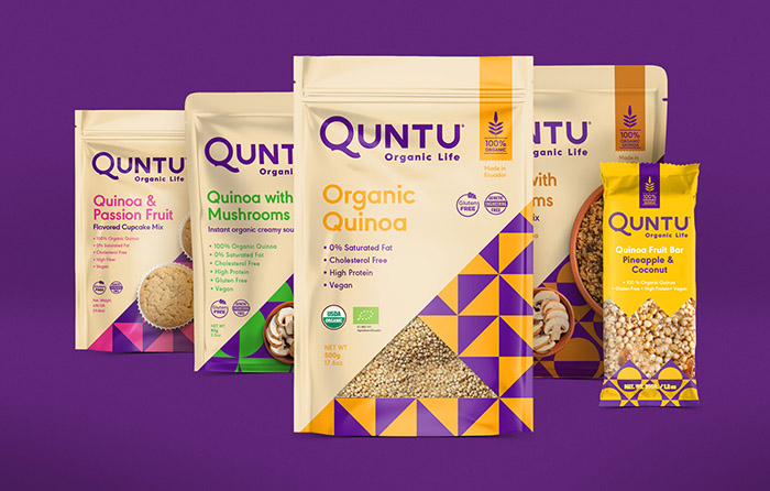 Quntu 有機生活零食甜點即食食品包裝設計，靈感源自拉丁美洲的幾何圖案