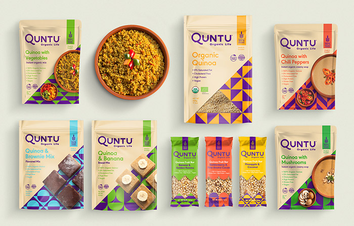 Quntu 有機生活零食甜點即食食品包裝設計，靈感源自拉丁美洲的幾何圖案