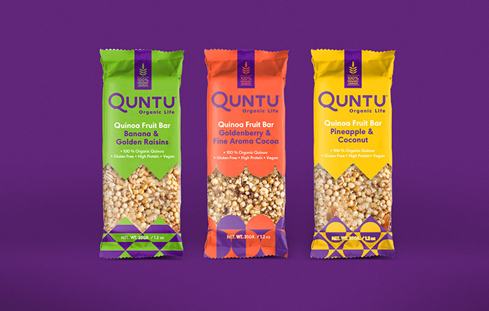 Quntu 有機生活零食甜點即食食品包裝設計，靈感源自拉丁美洲的幾何圖案