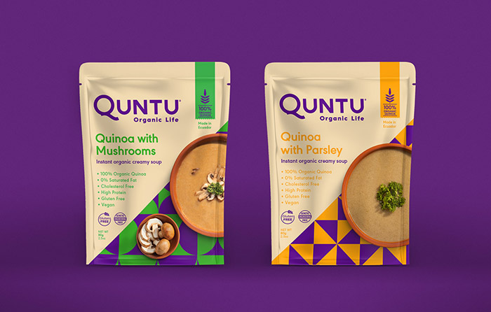Quntu 有機生活零食甜點即食食品包裝設計，靈感源自拉丁美洲的幾何圖案