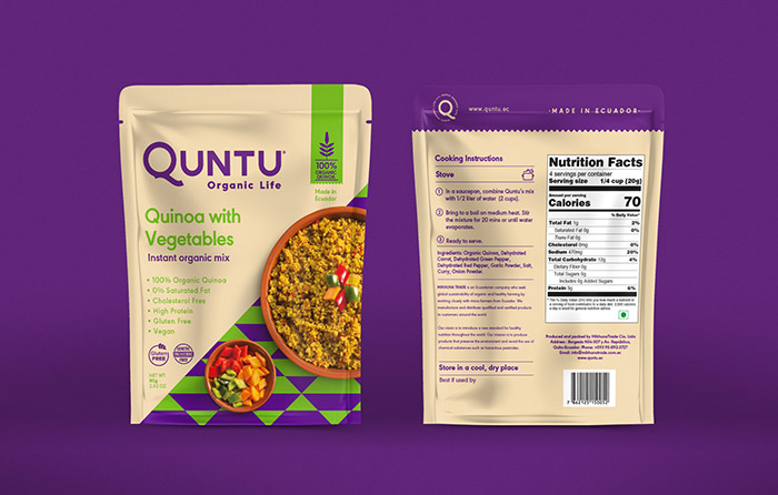 Quntu 有機生活零食甜點即食食品包裝設計，靈感源自拉丁美洲的幾何圖案