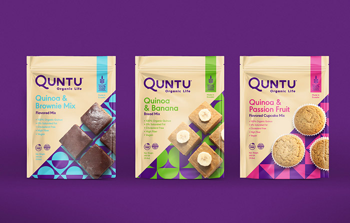 Quntu 有機生活零食甜點即食食品包裝設計，靈感源自拉丁美洲的幾何圖案