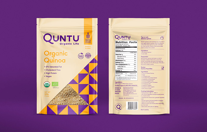Quntu 有機生活零食甜點即食食品包裝設計，靈感源自拉丁美洲的幾何圖案