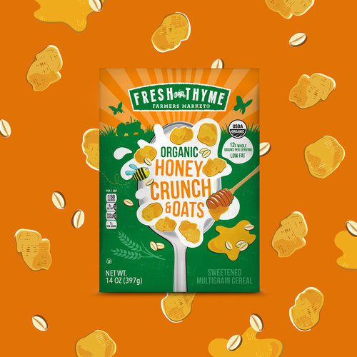Fresh Thyme 兒童與成人谷物系列有機(jī)食品包裝設(shè)計，大膽醒目的插畫