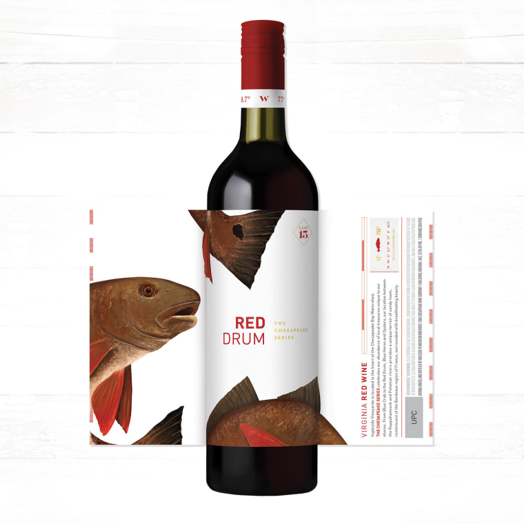 Chesapeake 葡萄酒包裝設計，通過插畫來表達切薩皮克灣的海洋生物