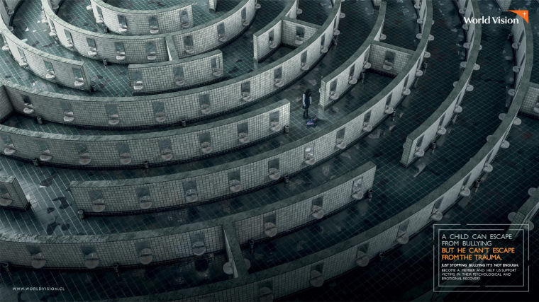 公益組織“世界宣明會”創意平面廣告設計：孩子可以逃避欺凌，但無法擺脫創傷