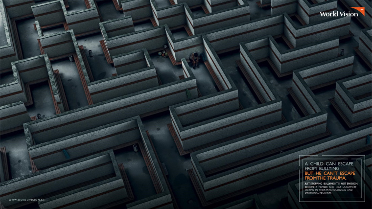 公益組織“世界宣明會”創意平面廣告設計：孩子可以逃避欺凌，但無法擺脫創傷