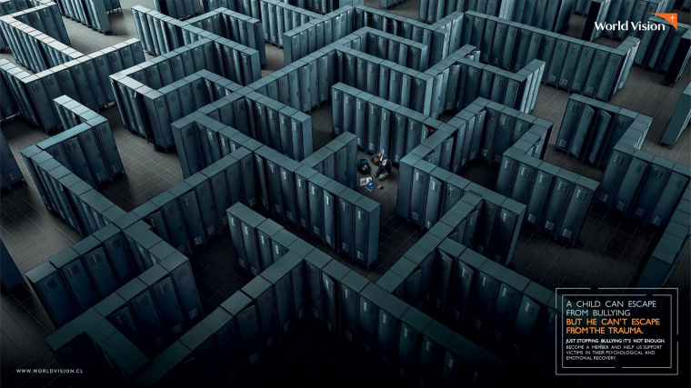 公益組織“世界宣明會”創意平面廣告設計：孩子可以逃避欺凌，但無法擺脫創傷