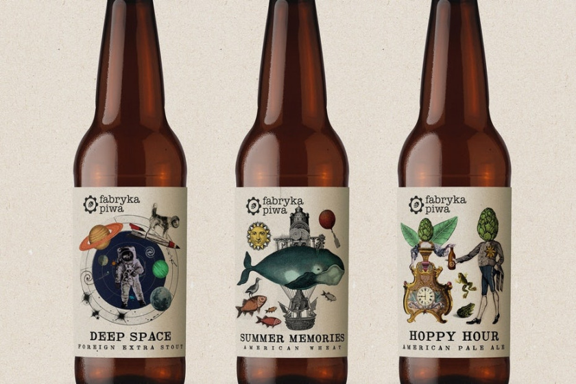 平面設計中的超現實主義-超現實包裝設計-隨機圖像拼貼的啤酒標簽