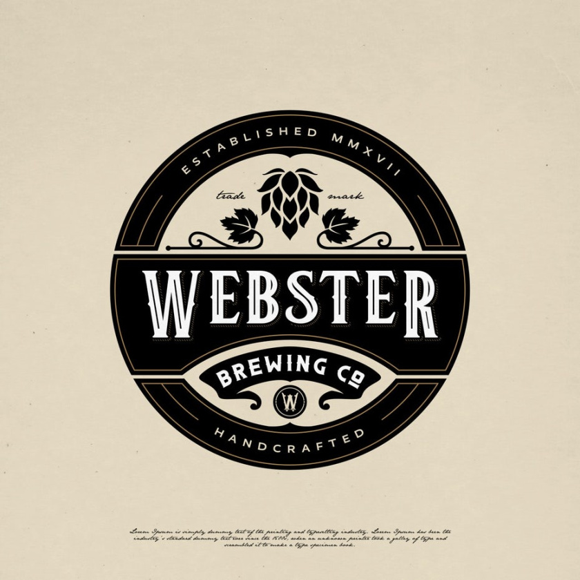 復古徽章徽標logo設計-Webster Brewing Co會徽logo