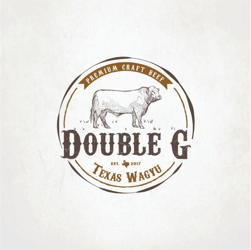 復古徽章徽標logo設計-牛在牧場上徽章徽標logo