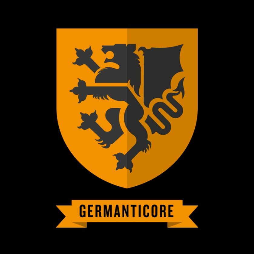 中世紀會徽徽標logo設計-固體背景上的manticore徽標logo