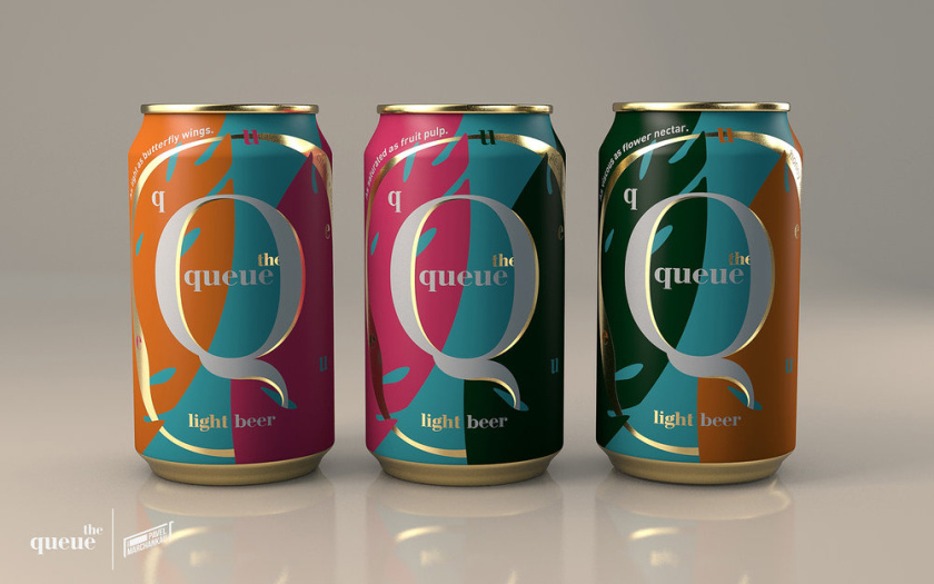比利時(shí)queue啤酒包裝設(shè)計(jì)，大寫字母Q貫穿所有包裝