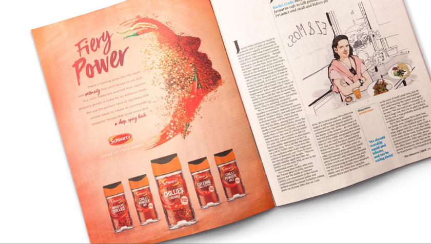 Schwartz 調料品包裝設計，展現了“味道，顏色和質地”