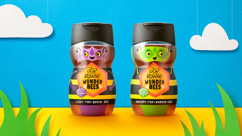 IP品牌策劃案例：Rowse Wonder Bees兒童蜂蜜包裝設計，兩個超級蜜蜂英雄吉祥物