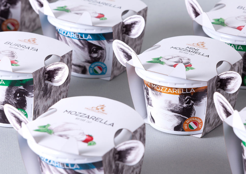 Fratelli Spirini酸奶奶酪包裝設(shè)計，牛耳朵造型增加了產(chǎn)品識別性