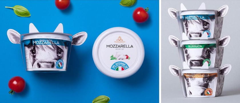 Fratelli Spirini酸奶奶酪包裝設(shè)計，牛耳朵造型增加了產(chǎn)品識別性