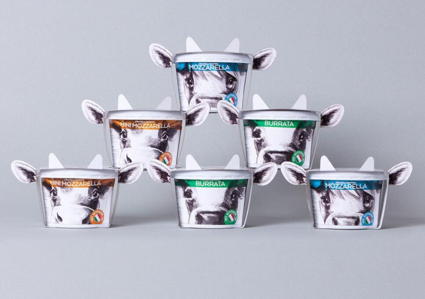 Fratelli Spirini酸奶奶酪包裝設(shè)計，牛耳朵造型增加了產(chǎn)品識別性