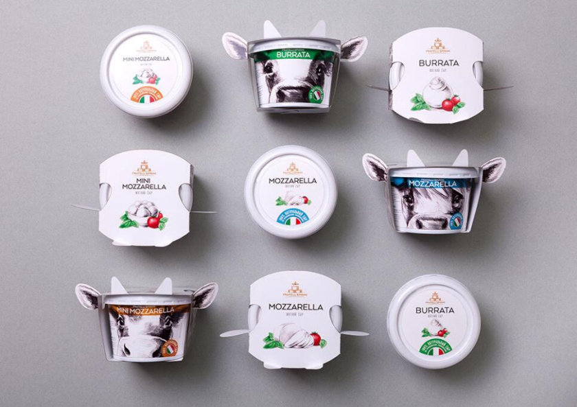 Fratelli Spirini酸奶奶酪包裝設(shè)計，牛耳朵造型增加了產(chǎn)品識別性