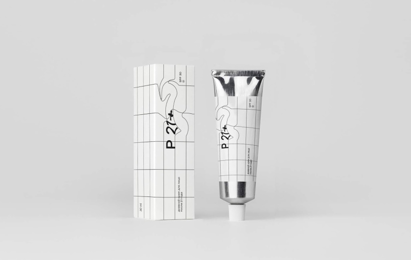 P21+防曬化妝品包裝設(shè)計，扭曲的線條寓意被太陽損傷的皮膚