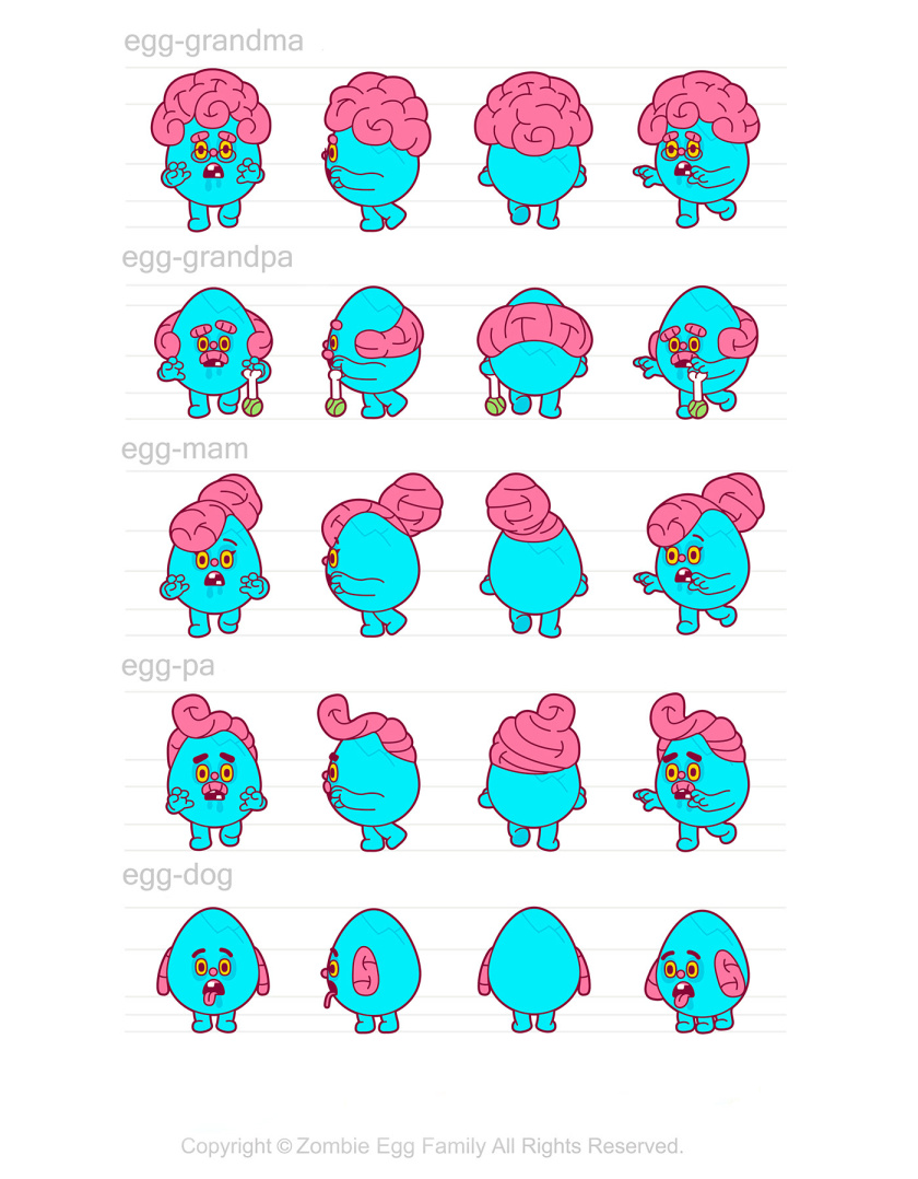 僵尸蛋家族人物設(shè)計，雞蛋3D吉祥物設(shè)計