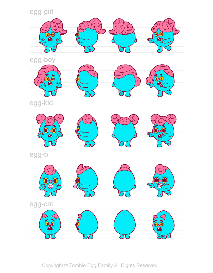 僵尸蛋家族人物設(shè)計，雞蛋3D吉祥物設(shè)計