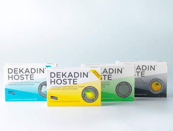 Nycomed 喉嚨痛錠劑系列藥品包裝盒設計，深淺同色配色風格