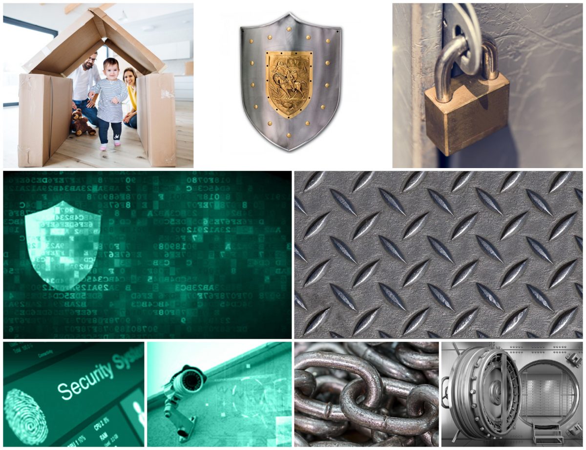 Techsonic 電子安全監控設備公司logo設計，盾牌+鎖+房子