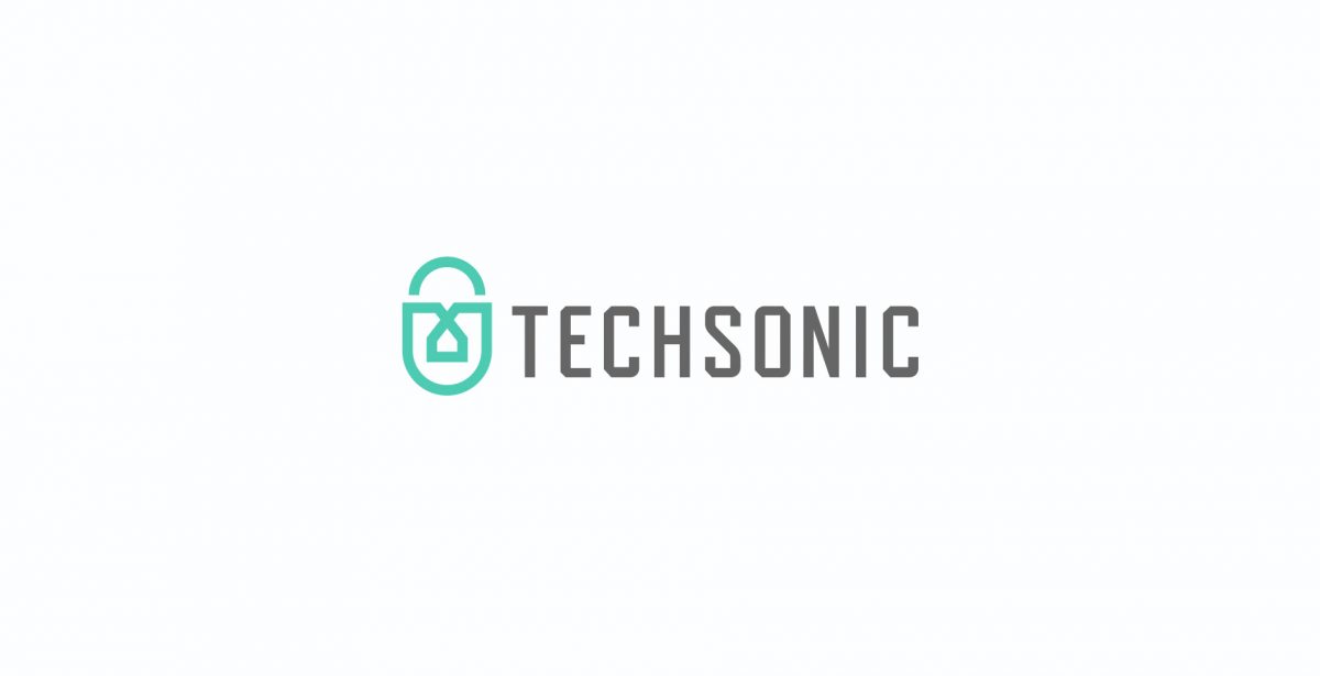 Techsonic 電子安全監控設備公司logo設計，盾牌+鎖+房子