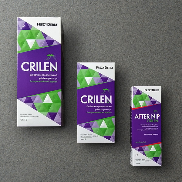 Frezyderm Crilen 驅蟲驅蚊止癢產品包裝設計，多層壓紋工藝與幾何版式營造包裝質感