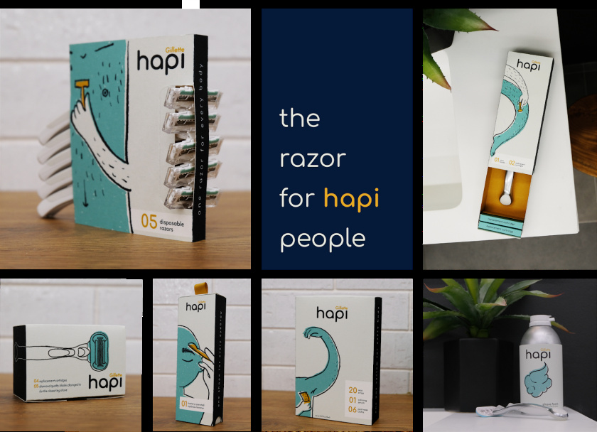 Hapi 剃須刀剃須膏套裝包裝設(shè)計“嘻哈插畫”風格