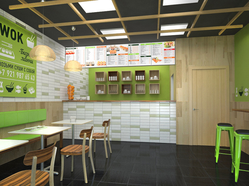 愛(ài)達(dá)壽司店餐飲品牌形象設(shè)計(jì)-餐廳空間設(shè)計(jì)，小而精的清新綠色風(fēng)設(shè)