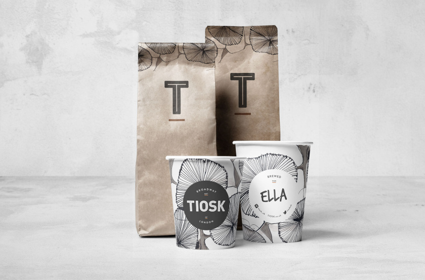 Tiosk茶飲餐飲品牌形象設(shè)計(jì)，水墨線條畫風(fēng)格