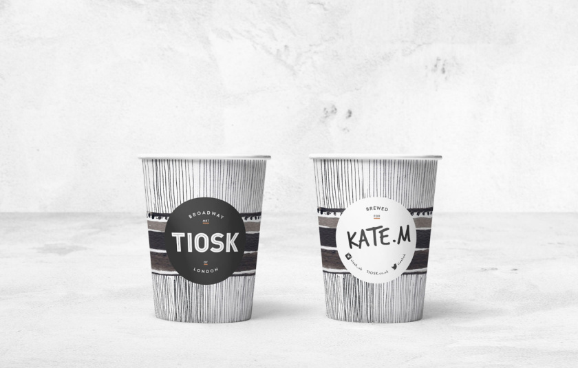Tiosk茶飲餐飲品牌形象設計，水墨線條畫風格