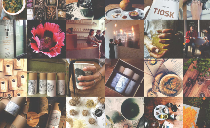 Tiosk茶飲餐飲品牌形象設計，水墨線條畫風格