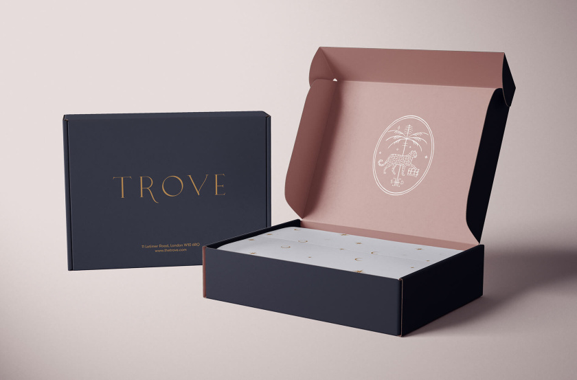 Trove 家具品牌logo設計。由豹+棕櫚樹+鑰匙組合而成