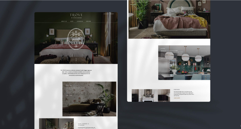 Trove 家具品牌logo設計。由豹+棕櫚樹+鑰匙組合而成