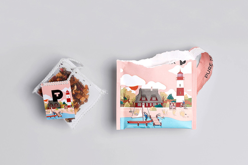 pure tea 純茶有機茶葉包裝設計，13個茶葉原產地風景插圖設計