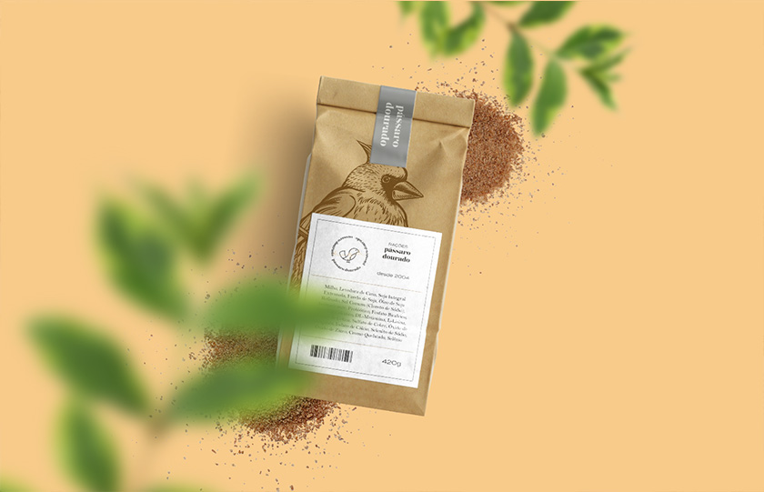 Pássaro金鳥飼料口糧包裝設計，手繪小鳥的圖案包裝