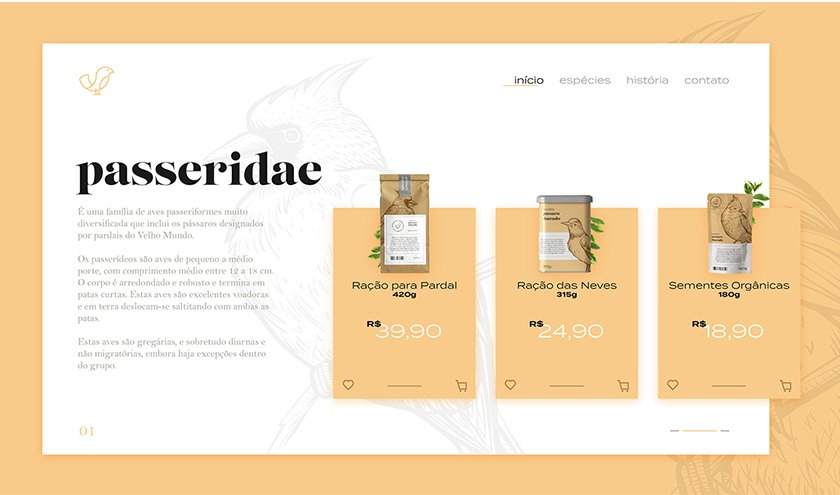 Pássaro金鳥飼料口糧包裝設計，手繪小鳥的圖案包裝