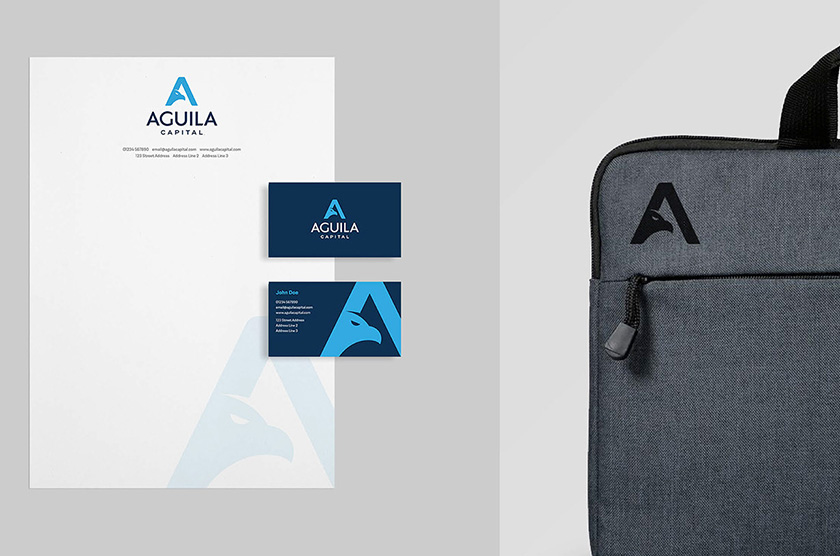 Aguila Capital 巴西對沖基金logo設(shè)計(jì)“字母A+鳥”與品牌視覺形象設(shè)計(jì)