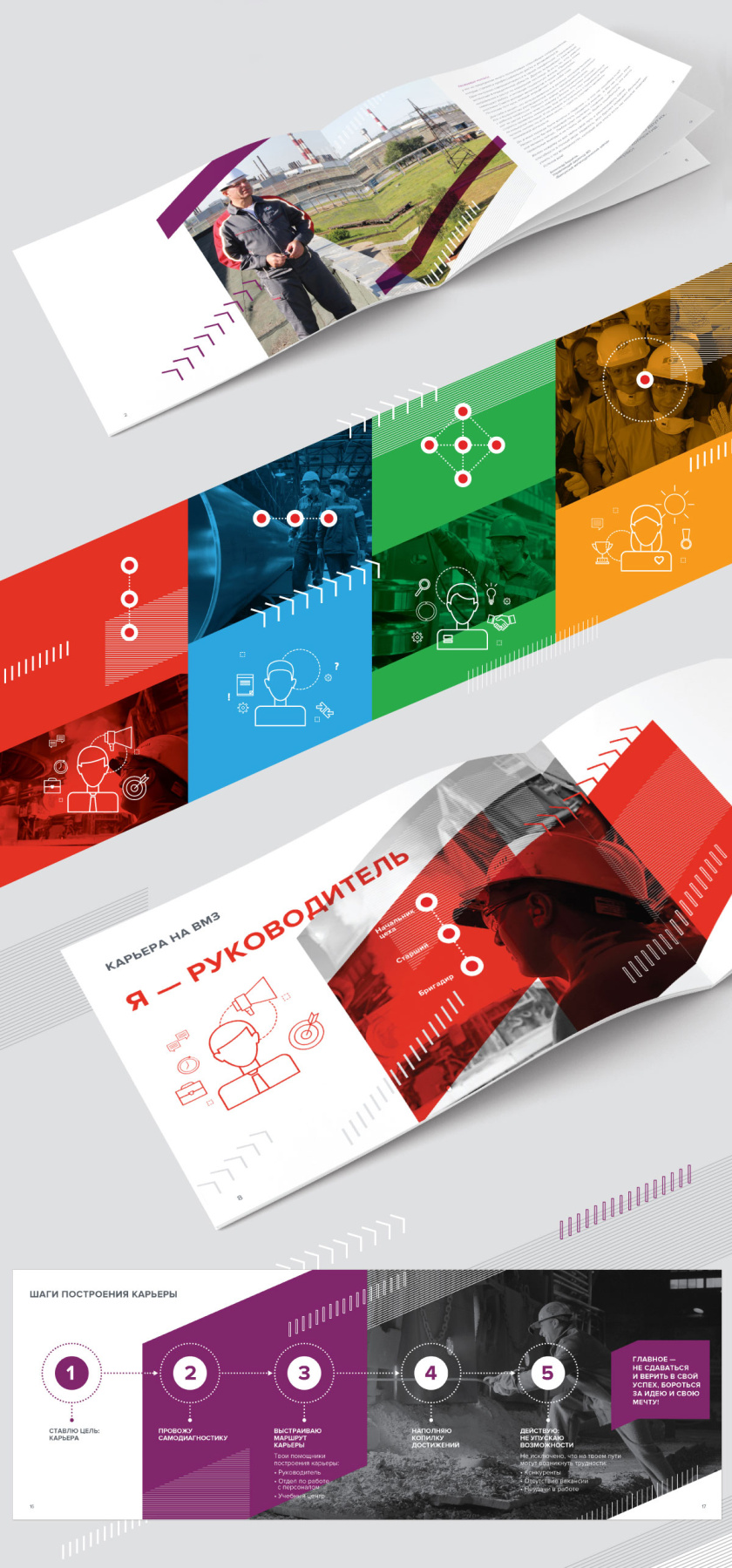 VMZ焊接鋼管和鐵路輪轂制造商宣傳冊設計，對角線動態排版構圖