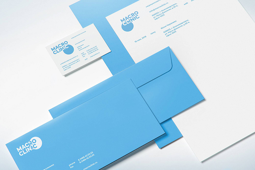 Macro Clinic連鎖醫療診所醫院圓形顯微鏡logo設計，品牌vi形象設計與品牌全案策劃塑造
