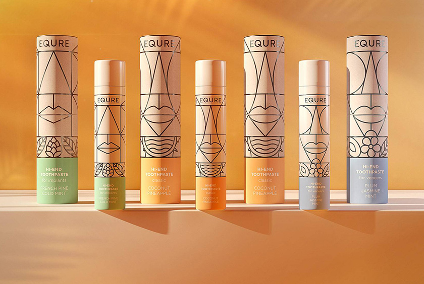 EQURE 牙膏與口腔牙齒護理產品品牌形象策劃與包裝設計，源于線條裝飾藝術風格