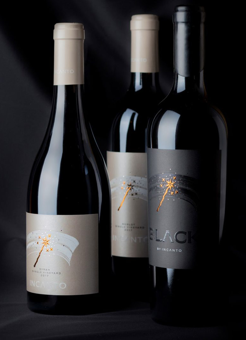 Incanto葡萄酒酒標包裝標簽設計，菜肴凹凸金箔印刷工藝的魔術棒圖案
