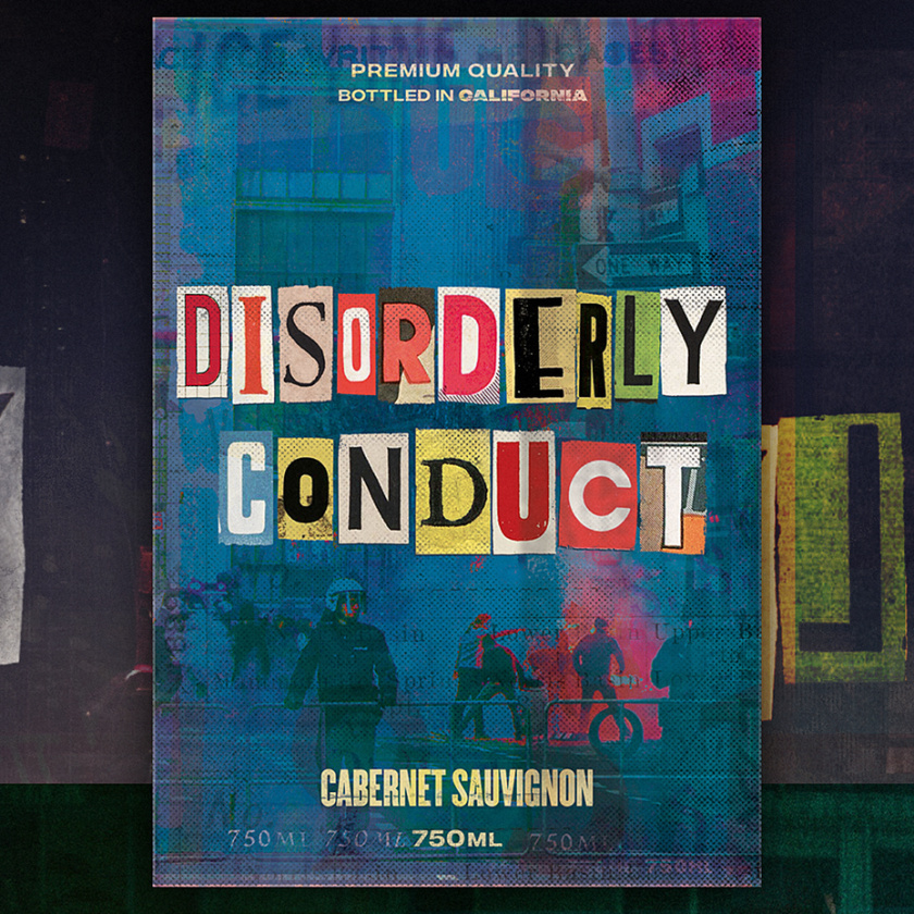 復古包裝-2020年包裝設計趨勢示例：復古主義的Disorderly Conduct葡萄酒標簽