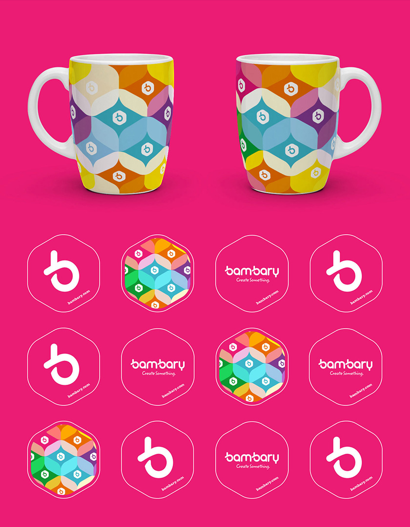 bambary毛線品牌命名logo設計與品牌vi形象設計。多彩的六邊形色塊